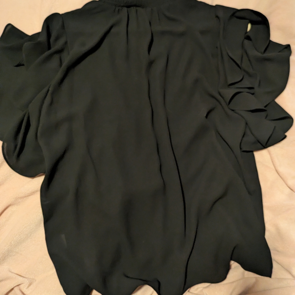Tahari Black Mock Neck Ruffle Sleeve Blouse - Picture 5 of 6